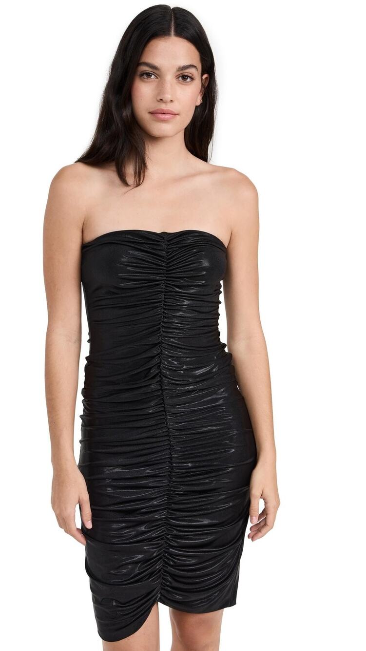 Norma Kamali Women's Strapless Shirred Front Dress to Knee, Black, XL